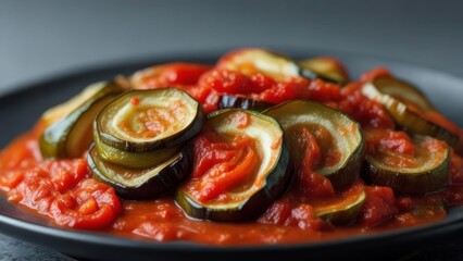 Delicious ratatouille layered with vibrant tomatoes and tender zucchini, a perfect summer dish for any occasion