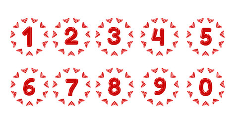 Red Heart Pattern Numbers 0 to 9  Set Isolated 
