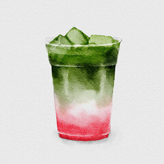 Matcha with strawberry syrup