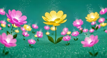 AI Ideas Blooming Glowing Geometric Flowers Vibrant Digital Garden
