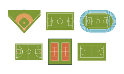 Sports field and court vector top views set