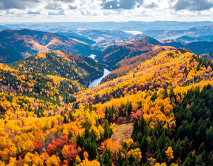 Autumn Landscape with Forest and Mountains