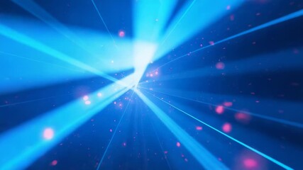Responding to core spiking, camera moving forward in blue void with neon beams and magenta dots - Powered by Adobe
