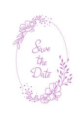 Wedding frame for invitation card. Marriage background with pretty stylized florals and flowers.