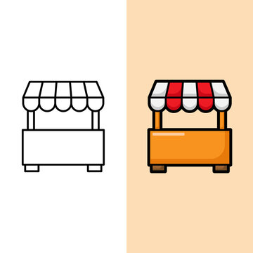 Market Stall Vector Illustration. Street Vendor Booth Icon in Flat Style