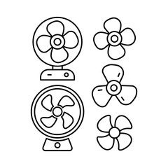Set of Electric Fan and Propeller Icons in Minimal Line Style, Editable line icon set