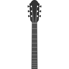 Black silhouette of a guitar headstock and neck on a transparent background suitable for musical designs