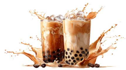 iced milk tea and bubble boba in the plastic glass on the white background