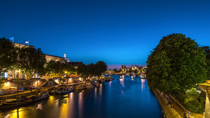 View to Pont des Arts in Paris after sunset day to night timelapse, France