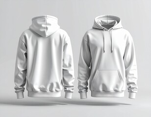 A realistic streetwear hoodie mockup on a minimal background, detailed fabric texture, soft shadows, front and back view, premium cotton material, high-resolution studio lighting, fashion photography 