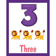 Numbers worksheet for kids three lion