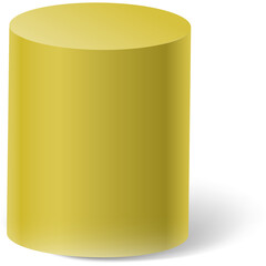A 3D Rendered Yellow Cylinder Shape with a Subtle Gradient and Cast Shadow on a Transparent Background Symbolizing Basic Geometric Forms and Abstract Concepts