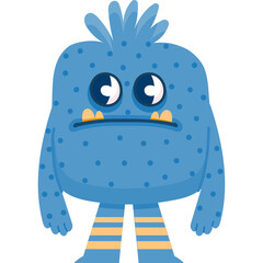 A Blue Cartoon Monster With Spiky Hair Large Round Eyes And Orange Striped Socks On A Transparent Background