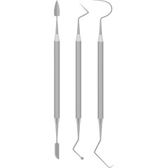 Three Dental Instruments With Silver Handles On A Transparent Background Medical Tools For Oral Hygiene And Examination