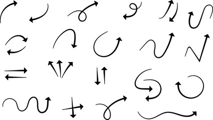 Doodle arrow icons set, sketch style hand drawn vector arrows collection for infographic and creative design isolated on white background