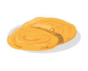 2D flat vector illustration of a Roti Canai in icon style, isolated on white background