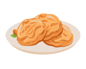 2D flat vector illustration of a Roti Canai in icon style, isolated on white background