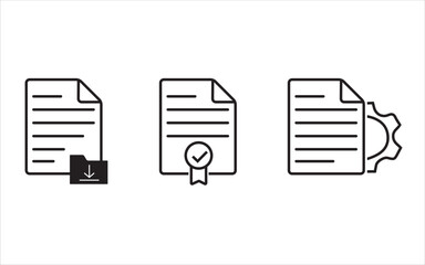 Document download, certification or approval process, and document settings or configuration. Illustration vector file of online verification documentation. High quality picture without background
