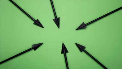Playback starting seven black arrows rotating clockwise around lime backdrop, showing convergence - Powered by Adobe