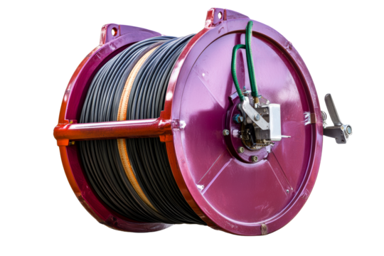 Industrial cable reel with heavy duty wire, cut out transparent