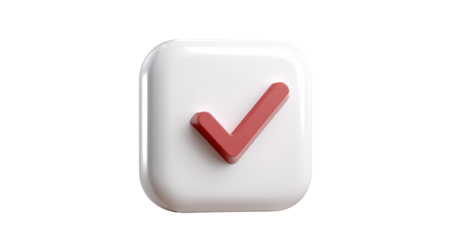 check mark button 3d icon in cartoon plastic style minimal isolated on transparent white background