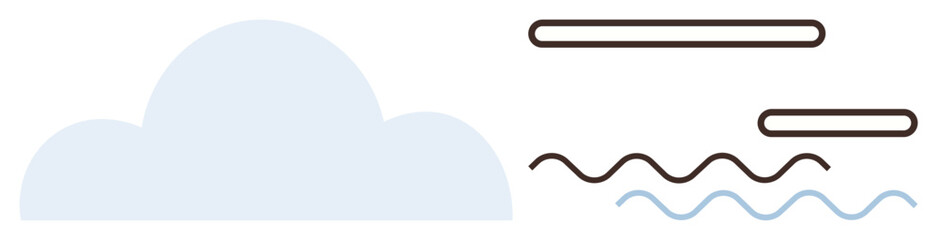 Soft blue cloud with solid horizontal and wavy lines symbolizing calm, movement, air, weather change. Ideal for weather forecast, climate change, simplicity, nature, serenity science visualization
