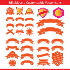 Vintage black silhouettes of decorative ribbons and official seals collection