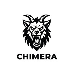 Chimera Mascot Logo: Aggressive Goat-Wolf Hybrid Head Emblem for eSports
