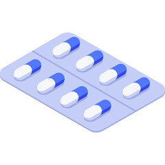 Blister Pack With Blue And White Capsules On A Transparent Background Isometric View