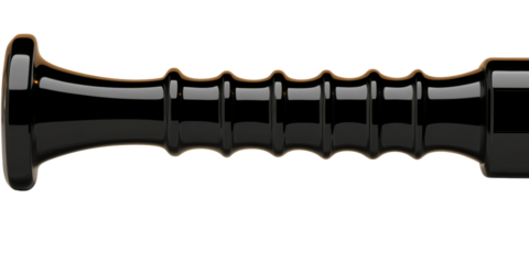 Glossy black dumbbell handle with textured grip detail, cut out transparent