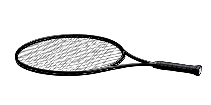Black tennis racquet with white background, cut out transparent - Powered by Adobe