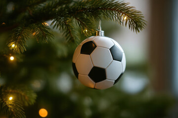 Christmas tree with soccer ball ornament