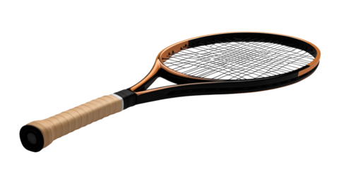 Tennis Racquet with Tan Grip and Orange Trim, cut out transparent