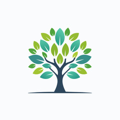 Fototapeta premium Stylized Tree with Green and Blue Leaves Illustration.