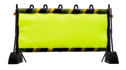 Construction Site Barrier with Bright Yellow Signage, cut out transparent