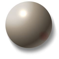 A realistic 3D rendering of a glossy pearl orb with a subtle shadow cast against a clean white background highlighting its smooth surface and elegant sheen
