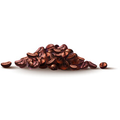 A Realistic Pile of Roasted Coffee Beans Isolated on a Transparent White Background with Subtle Shadows and Highlights