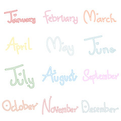 writing twelve months in one year as a decorative letter or sticker