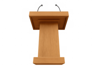 Wood podium with microphones, preparing for a speech, presentation, or conference, transparent background