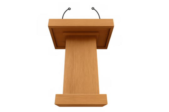 Wood podium with microphones, preparing for a speech, presentation, or conference, transparent background