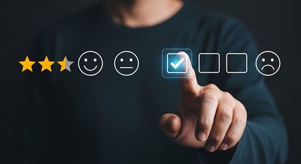 Customer Satisfaction Survey Hand Selecting Three Stars for a Positive Product or Service Review