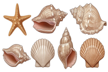 Realistic seashells and starfish illustration