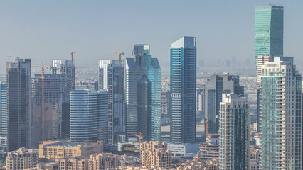 Obraz premium Dubai downtown morning scene timelapse. Top view from above