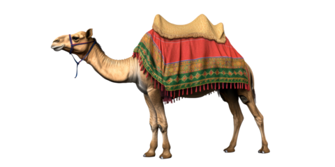 Dromedary Camel with Decorated Saddle and Halter, cut out transparent