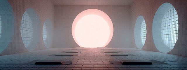 Serene Minimalist Room Soft Lighting Creates Calm Atmosphere for Relaxation, Meditation, and Spa Imagery