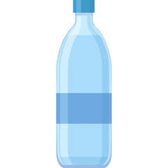 Transparent Bottle With Blue Water And Label Space Isolated On White Background