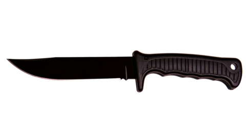 Black utility knife with textured handle, cut out transparent