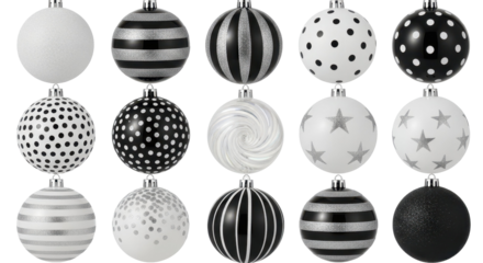 Ornamental Radiance: An array of exquisitely crafted Christmas decorations, showcasing a delightful assortment of intricate patterns and elegant designs in monochrome palette, offering festive allure.