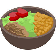 A bowl of bulgarian food icons set isometric vector home food with a salad and beans