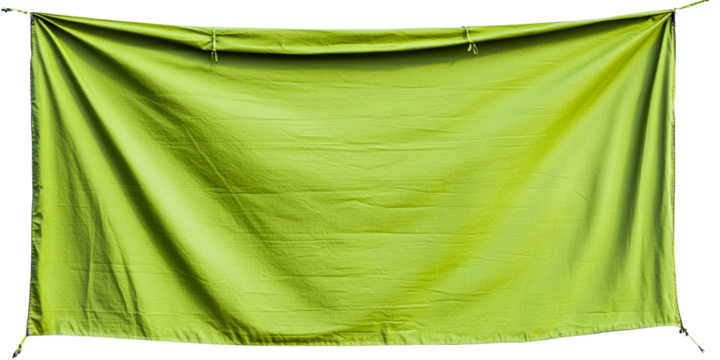 Green Fabric Hanging Panel With Ties and Clips, cut out transparent